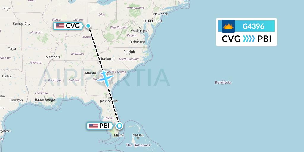 G4396 Allegiant Air Flight Map: Cincinnati to West Palm Beach