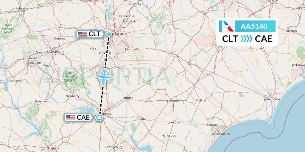 AA5140 American Airlines Flight Map: Charlotte to Columbia