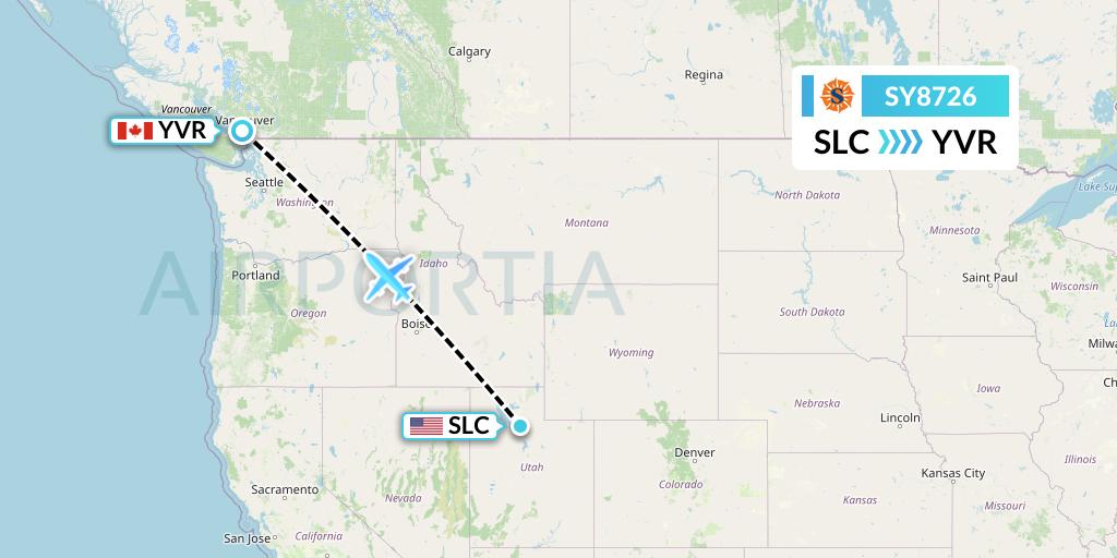 SY8726 Sun Country Airlines Flight Map: Salt Lake City to Vancouver