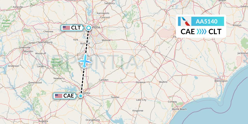 AA5140 American Airlines Flight Map: Columbia to Charlotte