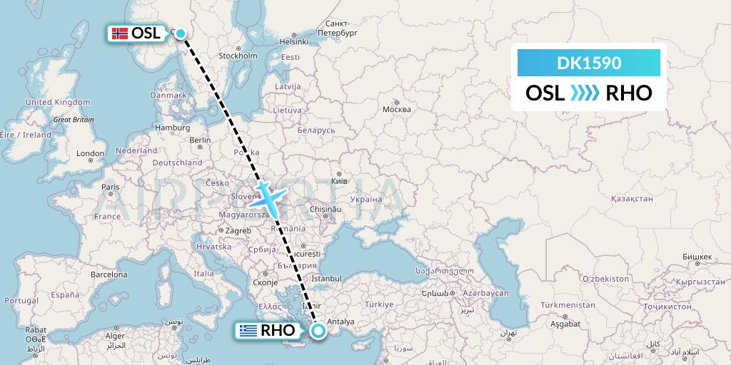 DK1590 Thomas Cook Airlines Scandinavia Flight Map: Oslo to Rhodes