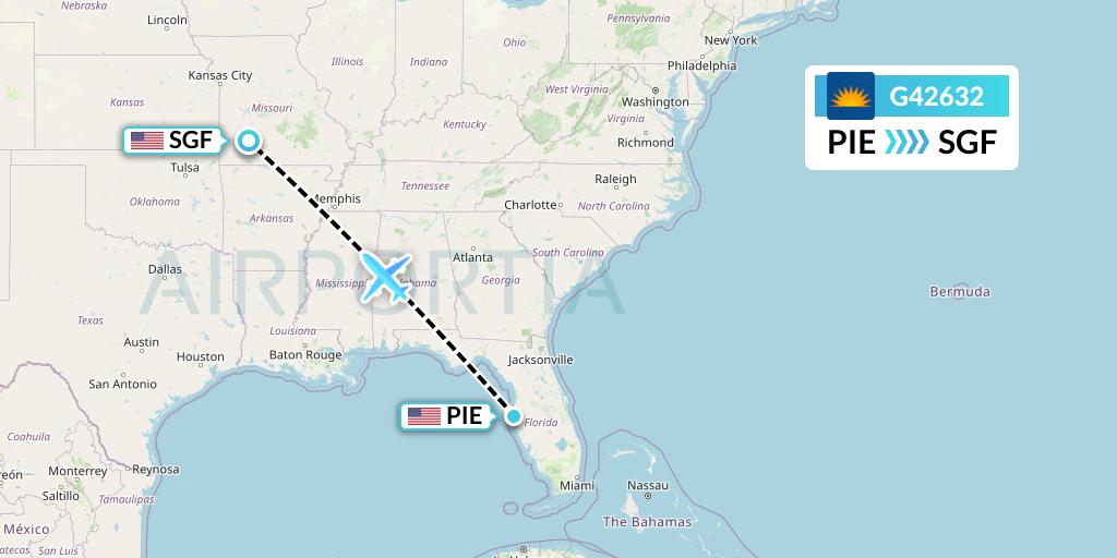 G42632 Allegiant Air Flight Map: St. Petersburg to Springfield