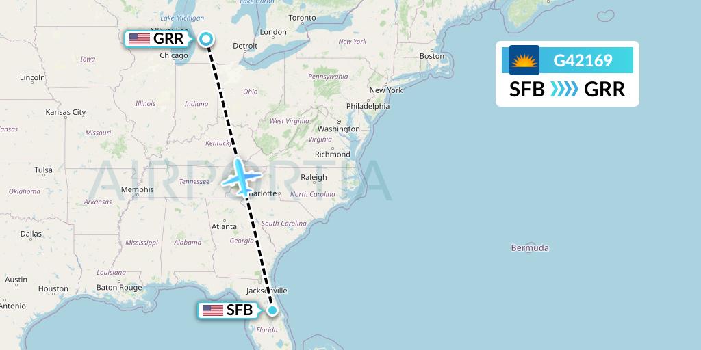 G42169 Allegiant Air Flight Map: Orlando to Grand Rapids