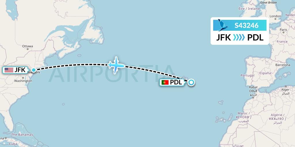 S43246 Azores Airlines Flight Map: New York to Ponta Delgada