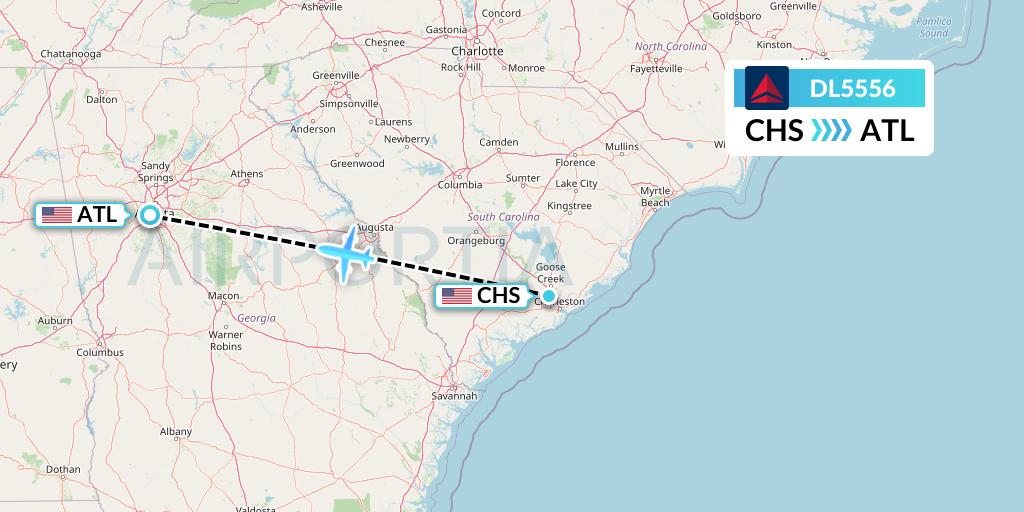 DL5556 Delta Air Lines Flight Map: Charleston to Atlanta