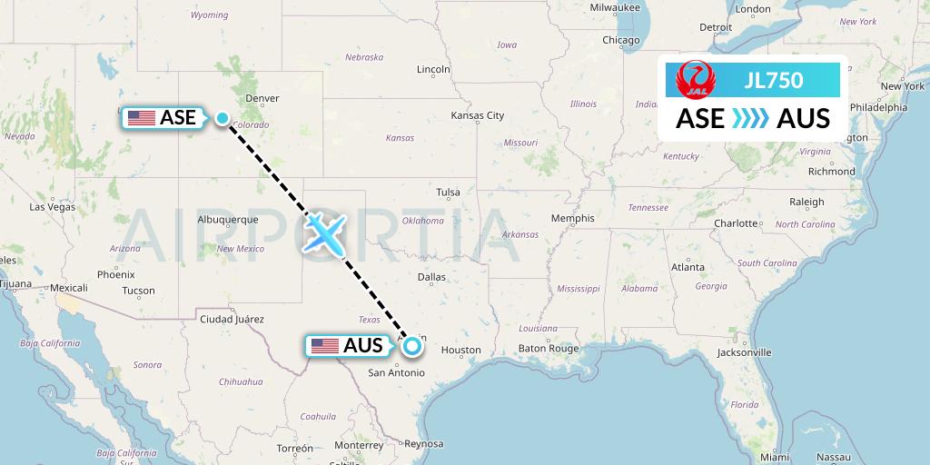JL750 Japan Airlines Flight Map: Aspen to Austin