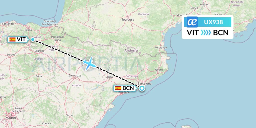 UX938 Air Europa Flight Map: Vitoria to Barcelona