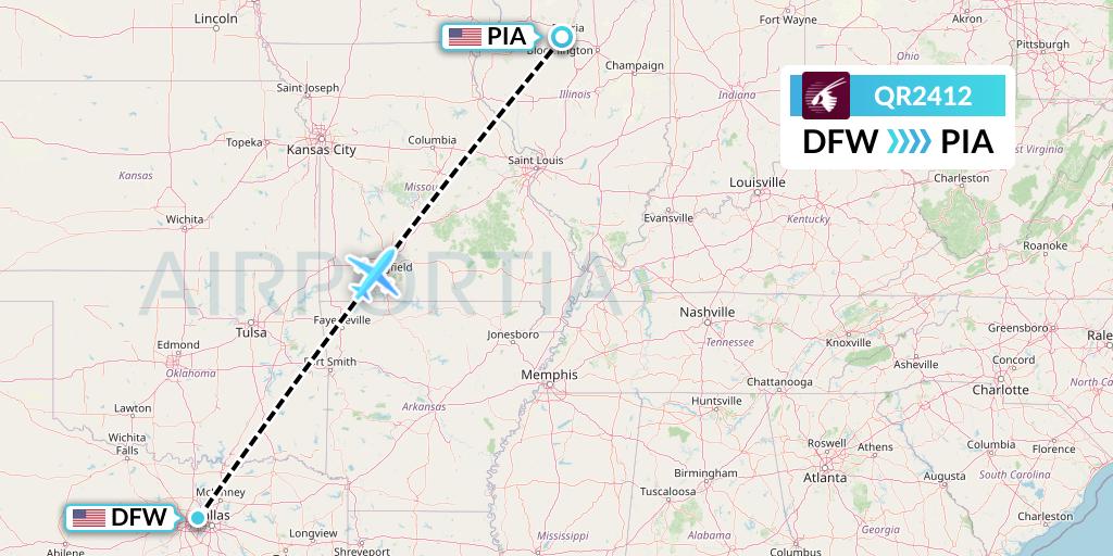 QR2412 Qatar Airways Flight Map: Dallas to Peoria