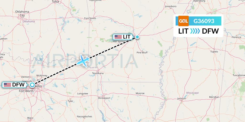 G36093 GOL Transportes Aeros Flight Map: Little Rock to Dallas
