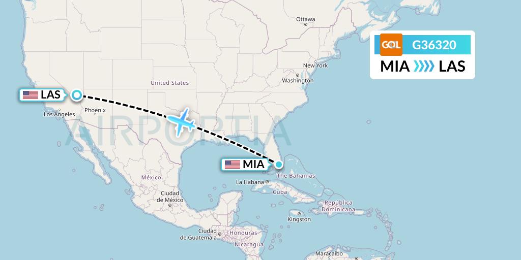 G36320 GOL Transportes Aeros Flight Map: Miami to Las Vegas