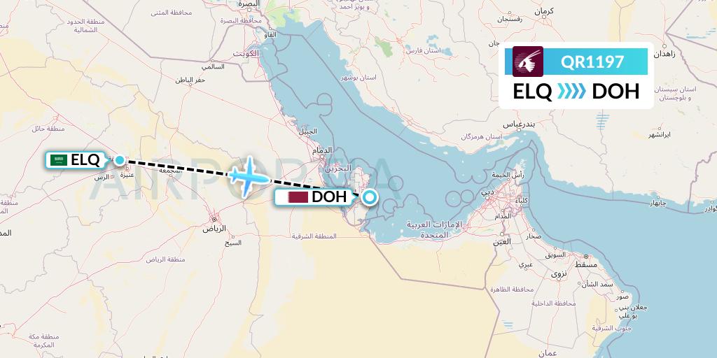 QR1197 Qatar Airways Flight Map: Al-Qassim to Doha