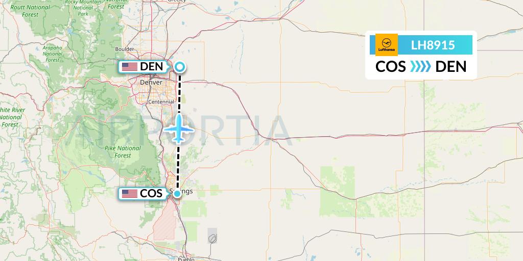 LH8915 Lufthansa Flight Map: Colorado Springs to Denver