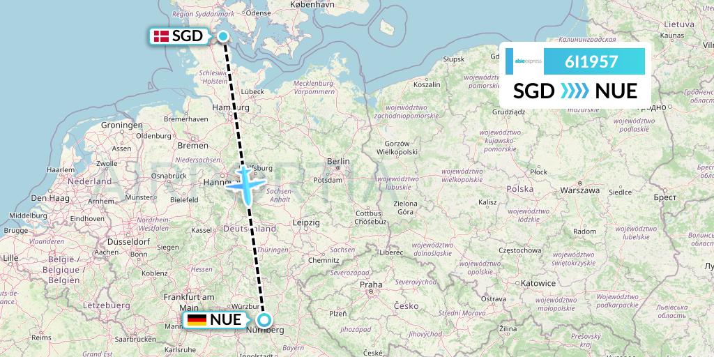 6I1957 Air Alsie Flight Map: Sonderborg to Nurnberg