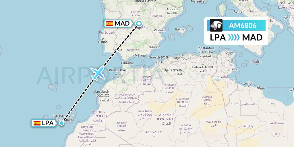 AM6806 Aeromexico Flight Map: Las Palmas to Madrid