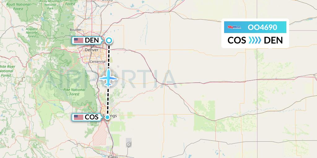 OO4690 SkyWest Airlines Flight Map: Colorado Springs to Denver