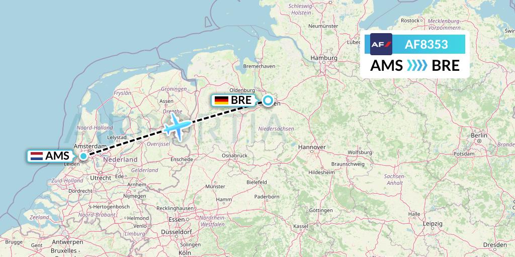 AF8353 Air France Flight Map: Amsterdam to Bremen