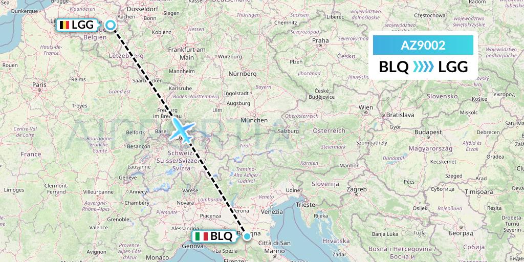 AZ9002 ITA Airways Flight Map: Bologna to Liege