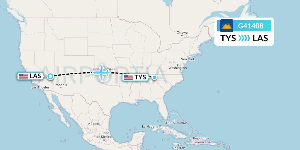 G41408 Allegiant Air Flight Map: Knoxville to Las Vegas