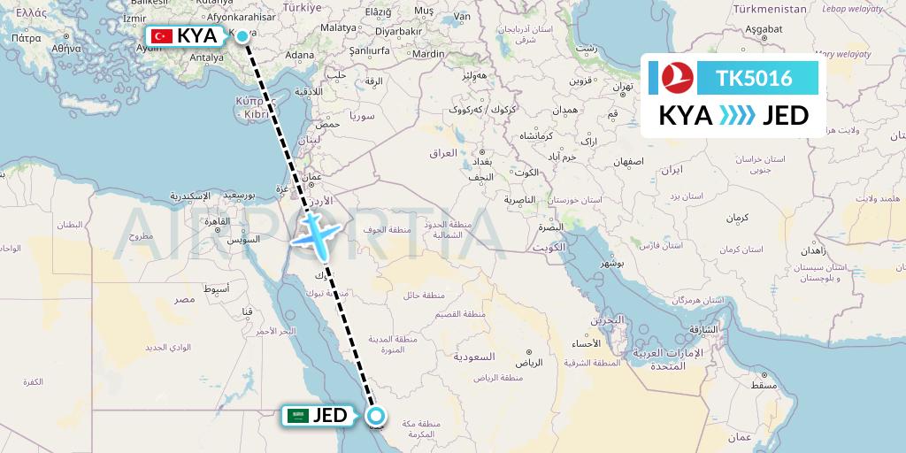 TK5016 Turkish Airlines Flight Map: Konya to Jeddah
