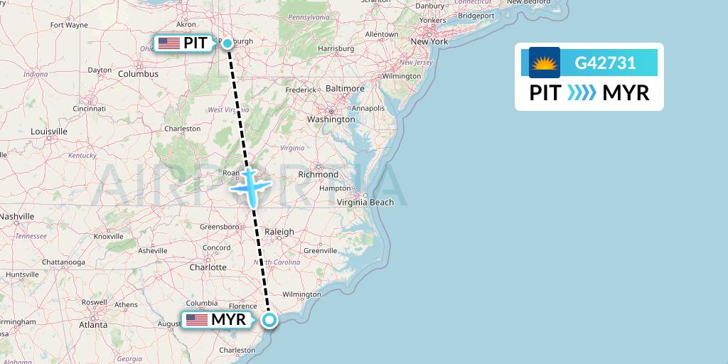 G42731 Allegiant Air Flight Map: Pittsburgh to Myrtle Beach