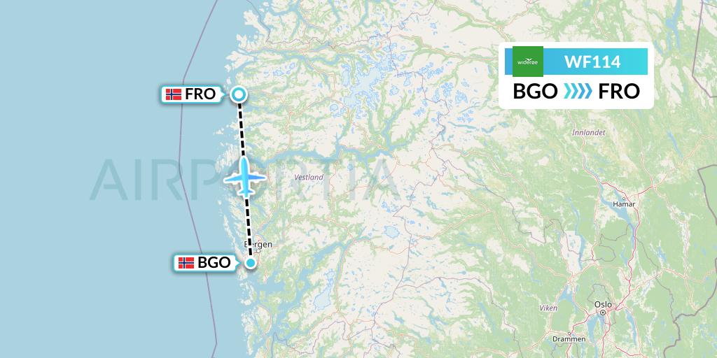 WF114 Wideroe Flight Map: Bergen to Floro