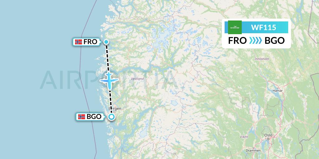 WF115 Wideroe Flight Map: Floro to Bergen