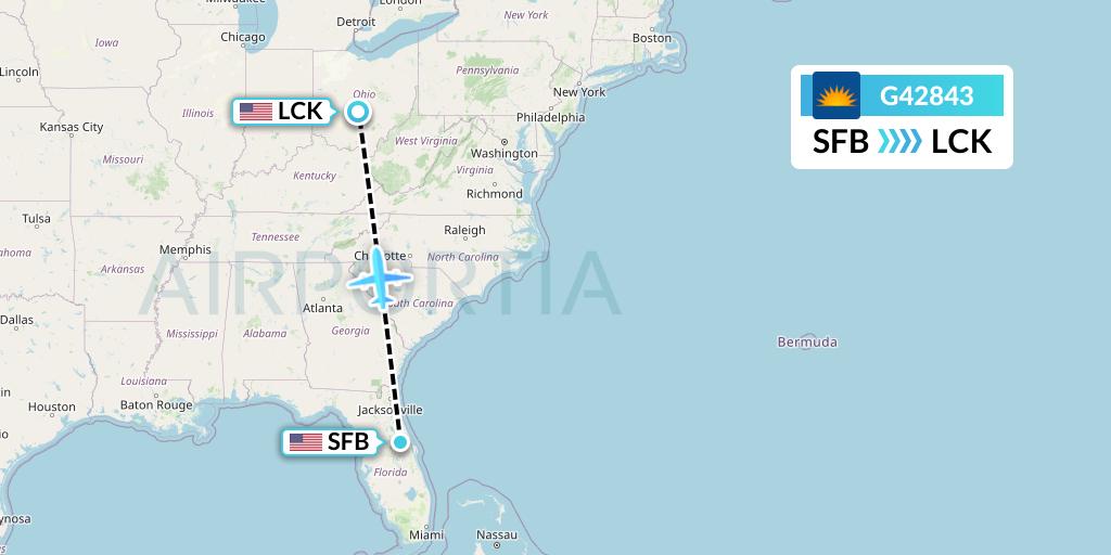 G42843 Allegiant Air Flight Map: Orlando to Columbus