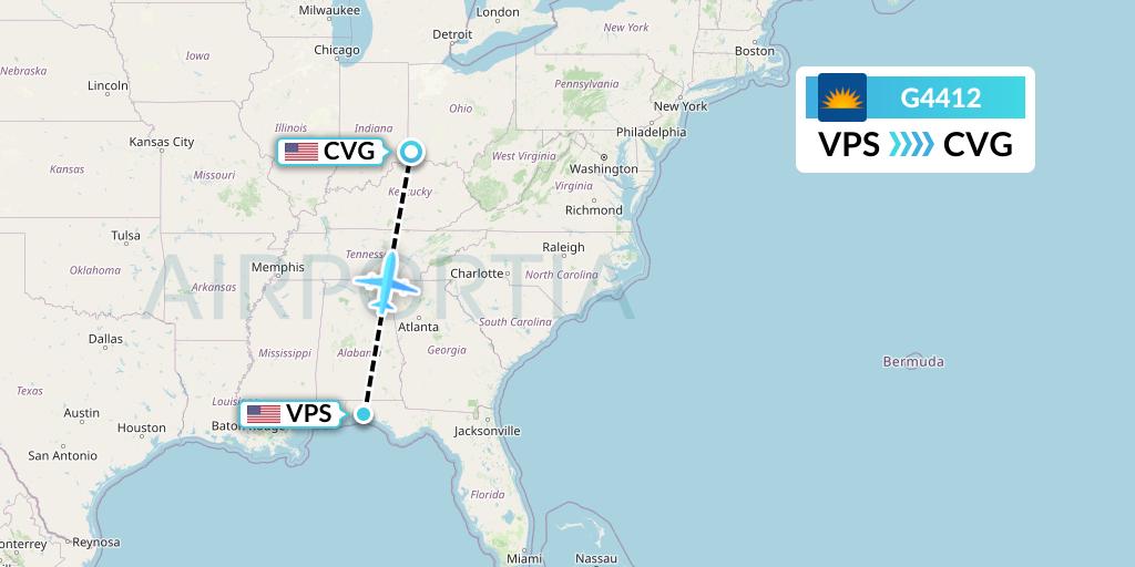 G4412 Allegiant Air Flight Map: Valparaiso to Cincinnati