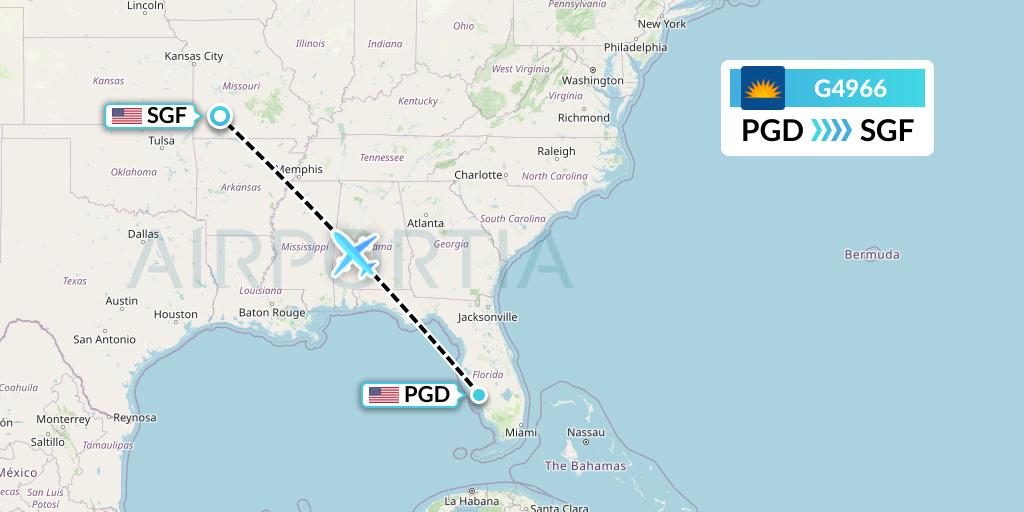 G4966 Allegiant Air Flight Map: Punta Gorda to Springfield
