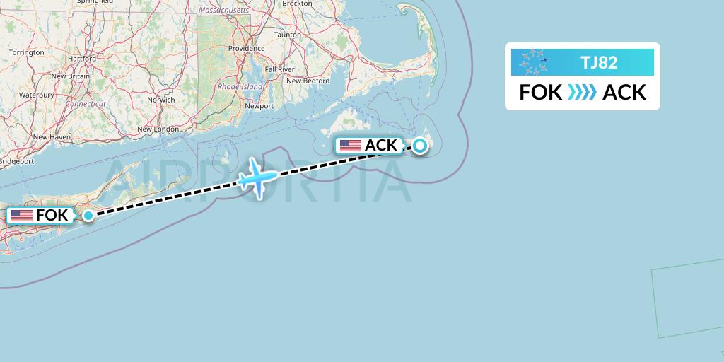 TJ82 Tradewind Aviation Flight Map: Westhampton Beach to Nantucket