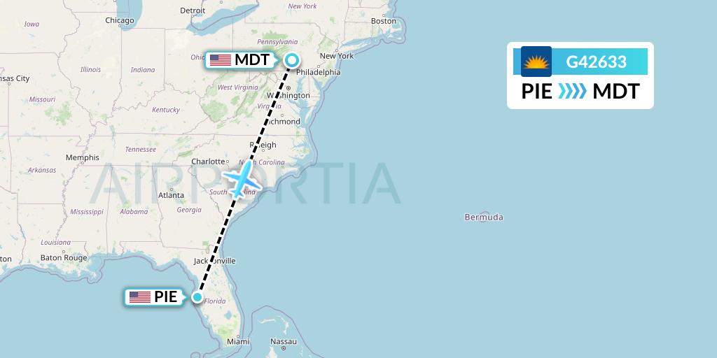 G42633 Allegiant Air Flight Map: St. Petersburg to Harrisburg
