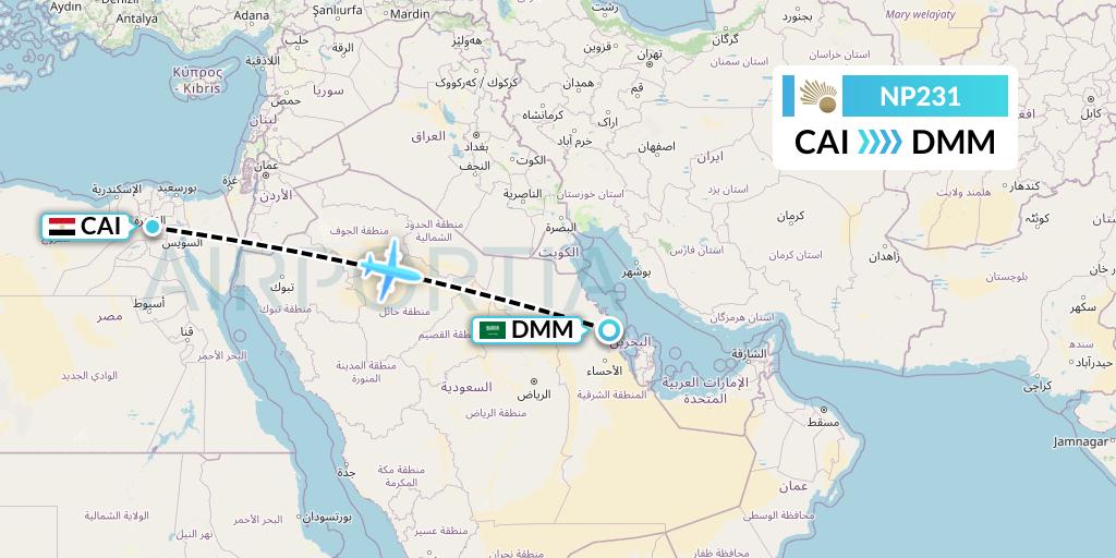 NP231 Nile Air Flight Map: Cairo to Dammam