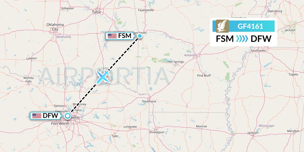 GF4161 Gulf Air Flight Map: Fort Smith to Dallas