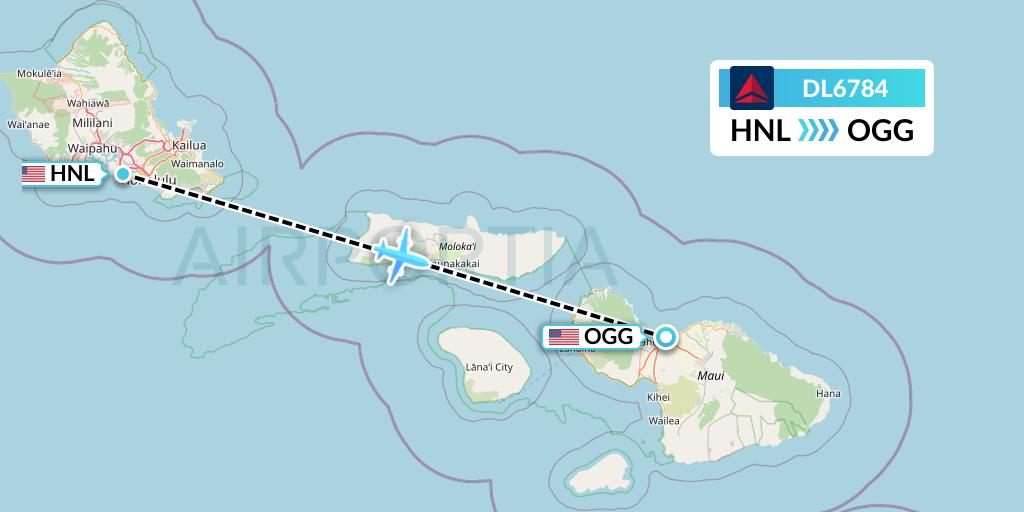 DL6784 Delta Air Lines Flight Map: Honolulu to Kahului