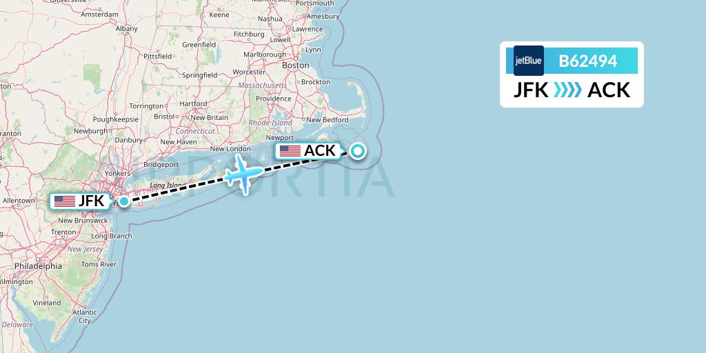 B62494 JetBlue Airways Flight Map: New York to Nantucket