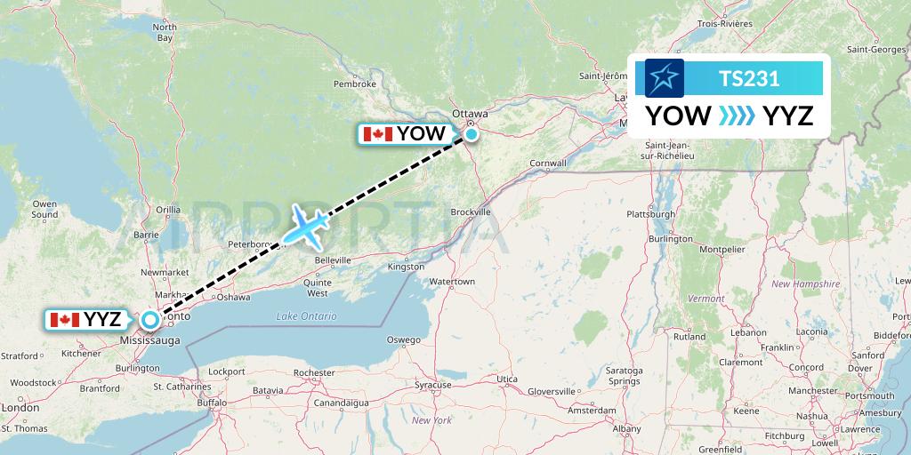 TS231 Air Transat Flight Map: Ottawa to Toronto