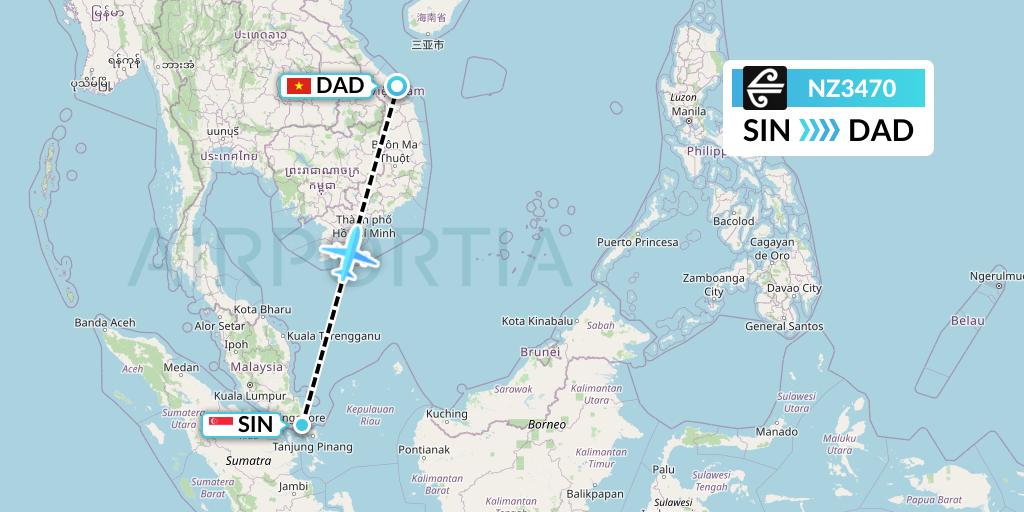 NZ3470 Air New Zealand Flight Map: Singapore to Da Nang