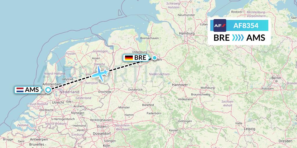 AF8354 Air France Flight Map: Bremen to Amsterdam