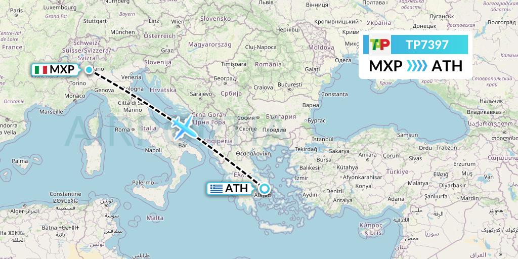 TP7397 TAP Portugal Flight Map: Milan to Athens