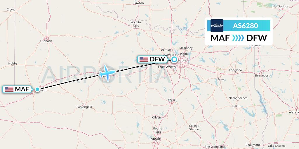AS6280 Alaska Airlines Flight Map: Midland to Dallas