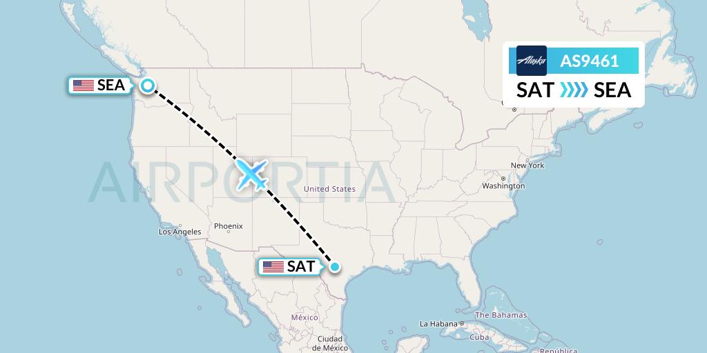 AS9461 Alaska Airlines Flight Map: San Antonio to Seattle