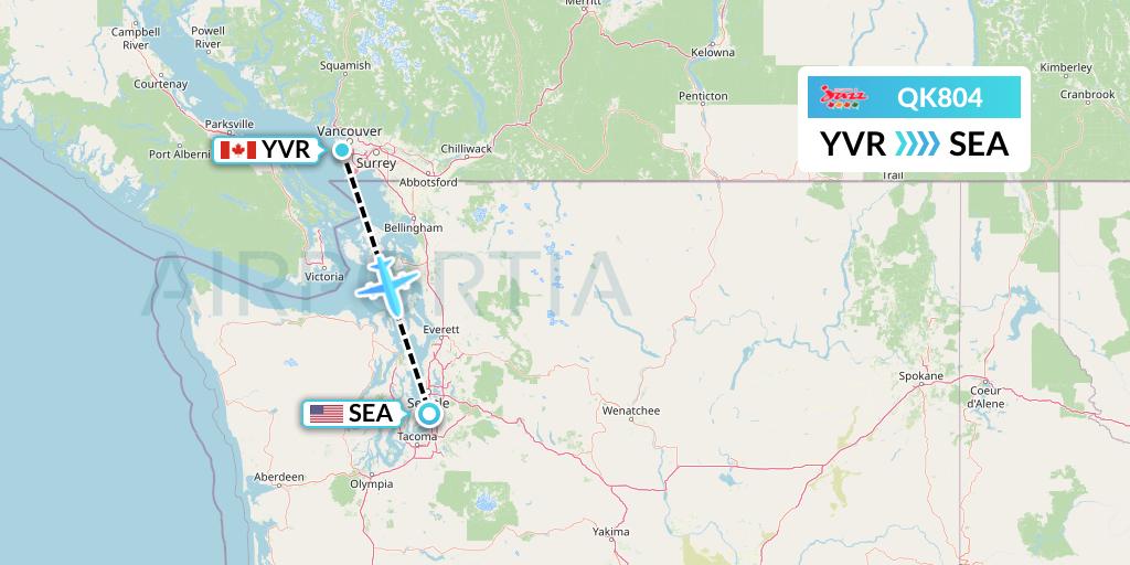 QK804 Jazz Air Flight Map: Vancouver to Seattle