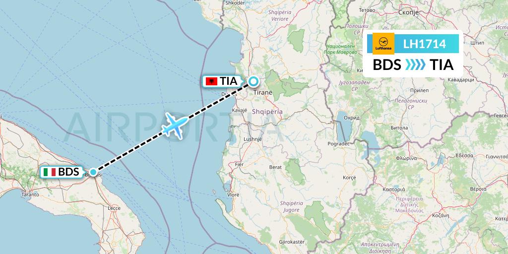 LH1714 Lufthansa Flight Map: Brindisi to Tirana