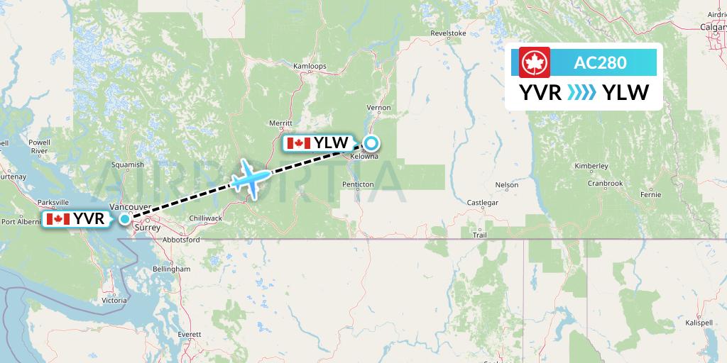 AC280 Air Canada Flight Map: Vancouver to Kelowna