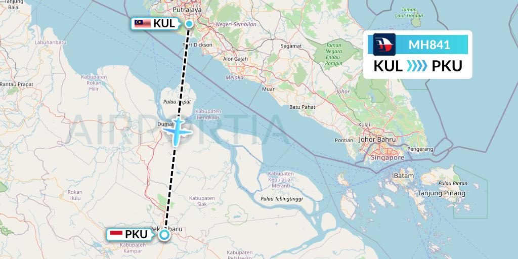MH841 Malaysia Airlines Flight Map: Kuala Lumpur to Pekanbaru