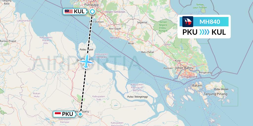 MH840 Malaysia Airlines Flight Map: Pekanbaru to Kuala Lumpur
