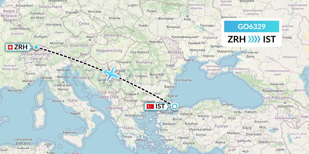GO6329 ULS Airlines Cargo Flight Map: Zurich to Istanbul