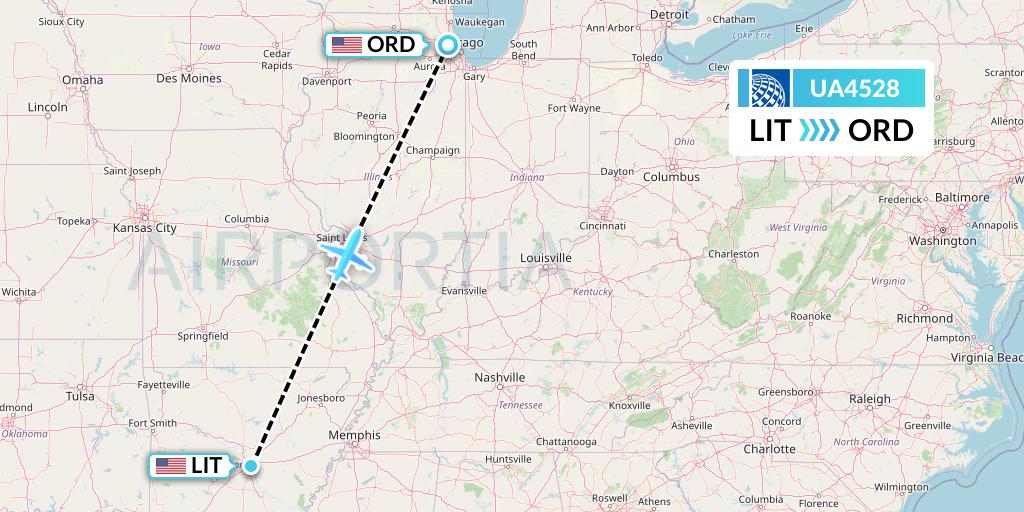 UA4528 United Airlines Flight Map: Little Rock to Chicago