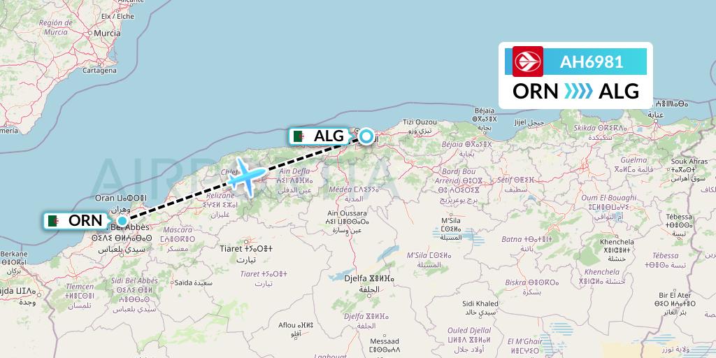 AH6981 Air Algerie Flight Map: Oran to Algiers