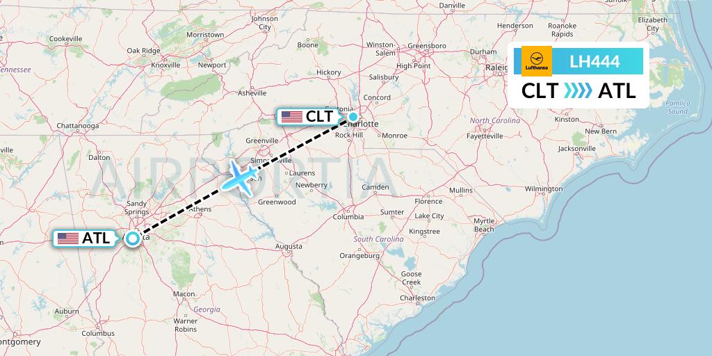 LH444 Lufthansa Flight Map: Charlotte to Atlanta
